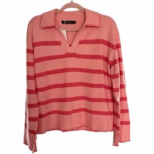 MEROKEETY Women's Oversized Striped V Neck Sweater - Size M - NWT - PTP 21”